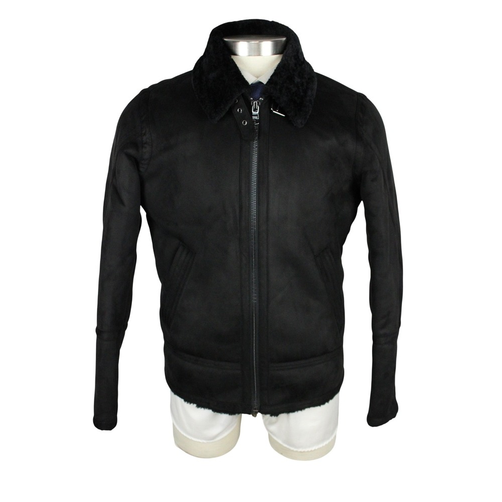 Calvin Klein Bomber Jacket Men Medium Black Faux Leather Suede Fur CM092447
